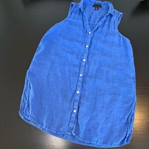 Tahari women’s Blue Sleeveless Shirt 100% linen